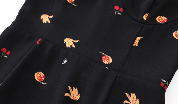 French holiday style black short floral new dress suspender skirt R2602