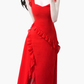 2025 summer new red irregular sexy ruffled seaside holiday dress R0980