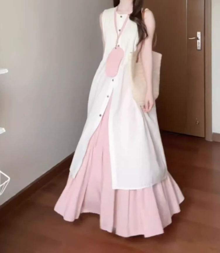Simple and generous dress minimalist sleeveless vest temperament suit skirt R0758
