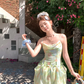 Mid-length chiffon waist-hugging sling neckline A-line dress summer French style slim temperament skirt R4737