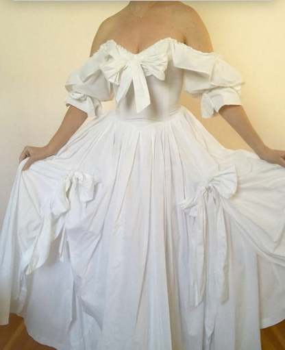 Clean Flowy Bow Women's Prom Gown White Waist Fitted Maxi Evening Dress Birthday Dress — Fall Outfit 2026 New  RS3346