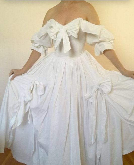 Clean Flowy Bow Women's Prom Gown White Waist Fitted Maxi Evening Dress Birthday Dress — Fall Outfit 2026 New  RS3346