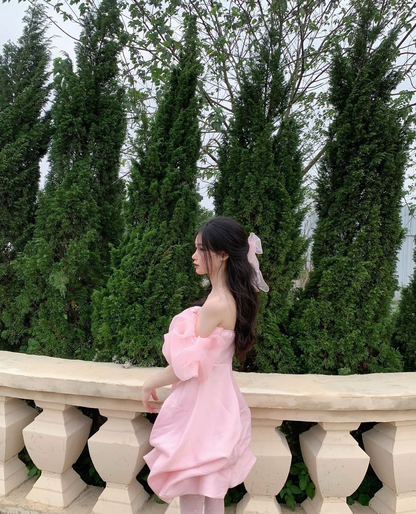 Puffy Sweet Women's Homecoming Dress Pink Waist Fitted Short Prom Gown Party Dress RS3396