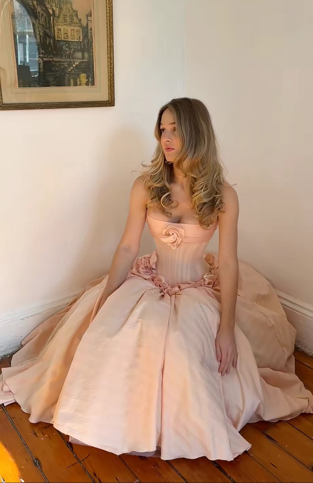Gentle Silky 3D Floral Women's Prom Gown Blush Pink Corset Maxi Evening Dress Birthday Dress — Fall Outfit 2026 New RS3155
