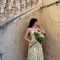 Resort Floral Satin Prom Gown Pastel Yellow Women's Maxi Birthday Dress Evening Dress RS2976