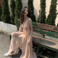 Flowy Chiffon Women's Prom Gown Champagne Maxi Evening Dress Party Dress — Fall Outfit 2026 New  RS3428