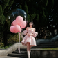 Pink Strapless One Shoulder Satin Waist Puffy Skirt Homecoming Dress R4184