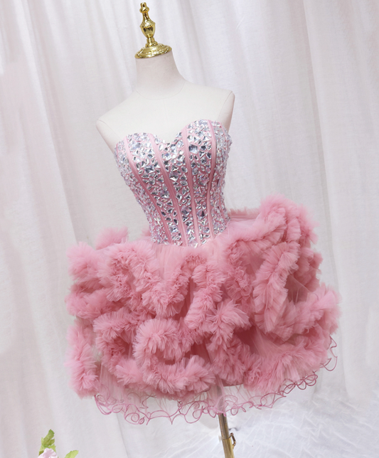 Charming Pink Homecoming Dress , Rhinestones Decor Corset Mini Birthday Dress RS1447