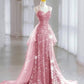 Pink suspender sequined waist slim sexy long skirt, prom dress R5308