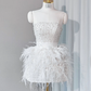 White pearl tube top waist feather design sexy short skirt homecoming dress R4202