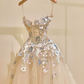 French Chic Light Ivory A-Line Spaghetti Straps Embroidery Corset Maxi Wedding Dress RS281