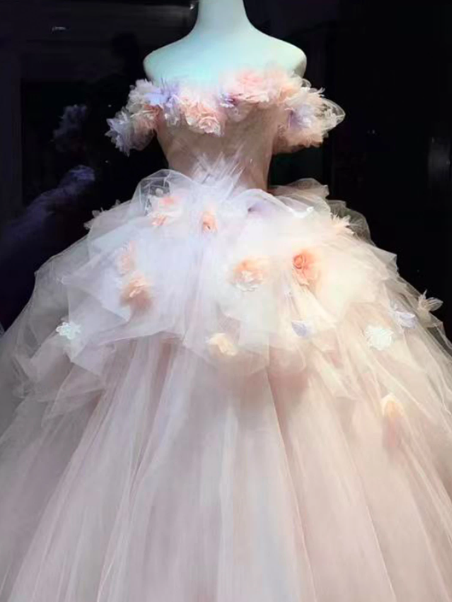 Puffy Tulle 3D Floral Corset Prom Gown , Sweet Women's Maxi Quinceanera Dress Ball Gown RS2217