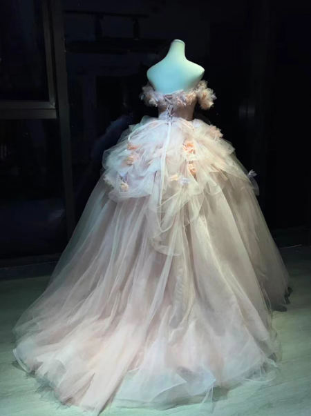 Puffy Tulle 3D Floral Corset Prom Gown , Sweet Women's Maxi Quinceanera Dress Ball Gown RS2217