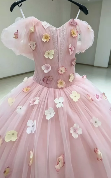 Floral Tulle Puffy Corset Prom Gown , Sweet Women's Maxi Birthday Dress Ball Gown RS2220