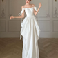 French Chic White A-Line Bow Sleeve Strap Bateau Corset Maxi Wedding Dress RS282