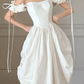 French Chic White A-Line Bow Sleeve Strap Bateau Corset Maxi Wedding Dress RS282