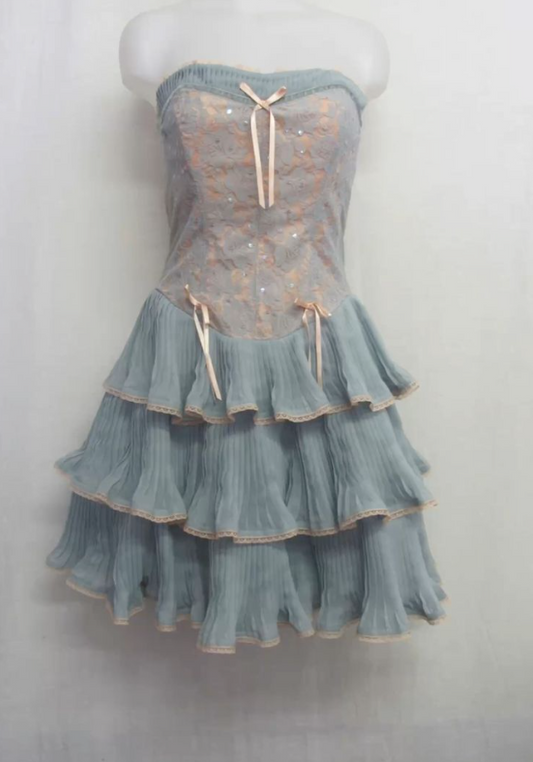 Ruffled Resort Corset Homecoming Dress , Blue Women's Mini Summer Dress RS2196