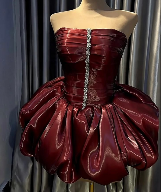 Beaded Burgundy Corset Homecoming Dress , Sparkly Women's Short Prom Dress RS2200