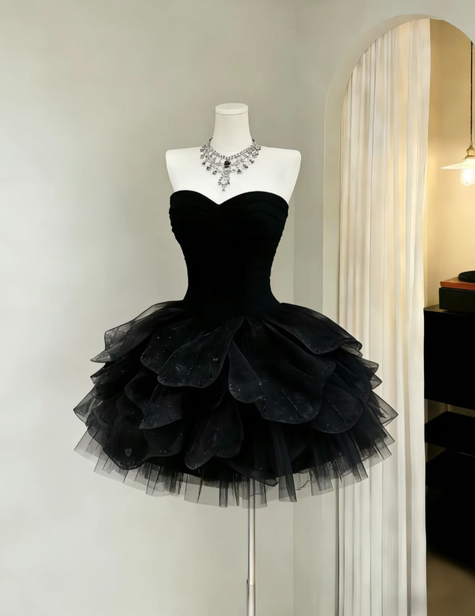 Puffy Tulle Corset Homecoming Dress , Black Women's Short Prom Dress RS2201