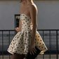 Minimalist Light Ivory A-Line Strapless Polka Dots Bodycon Mini Birthday Dress Homecoming Dress RS283