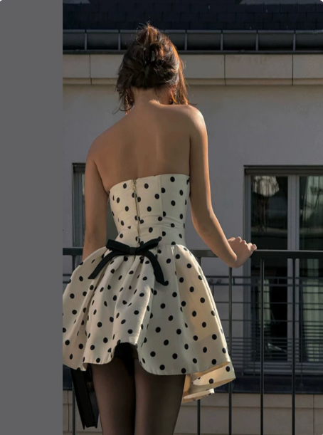 Minimalist Light Ivory A-Line Strapless Polka Dots Bodycon Mini Birthday Dress Homecoming Dress RS283