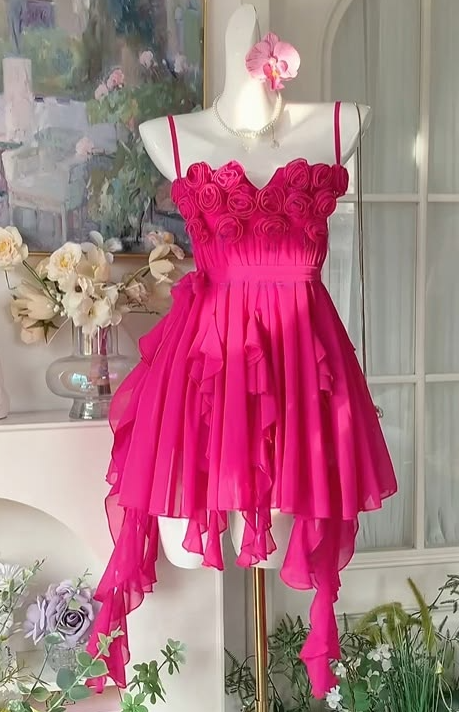 Barbie Pink Flowy Corset Homecoming Dress , Vibrant Women's Short Prom Dress RS2205