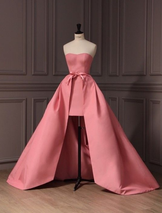 Silky Satin Sleeveless Corset Prom Gown , Princess Hi-Lo Maxi Evening Dress Celebrity Dress RS2224