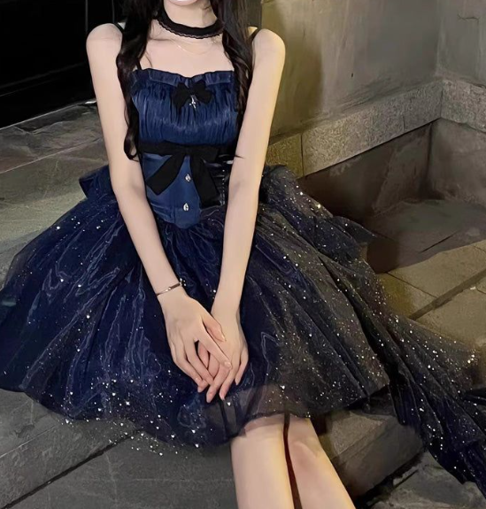 Gliiter Sequins Women's Homecoming Dress Navy Corset Short Prom Gown Birthday Dress RS3022