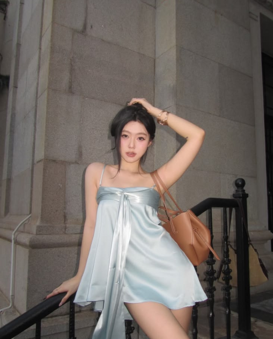 Silky Flowy Women's Homecoming Dress Pale Blue Corset Short Prom Gown Party Dress RS3049