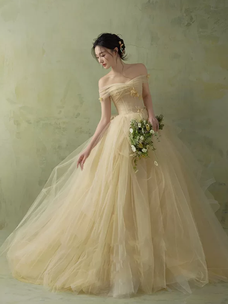 Tulle Puffy Sleeveless Corset Prom Gown , Pastel Yellow Maxi Evening Dress Birthday Dress RS2226
