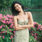 Dress French style retro green floral slim backless slit long suspender dress R2931