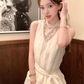 Apricot mid-length waist hollow embroidery polka dot dress summer French retro temperament skirt R4702