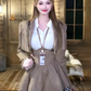 College style pattern jacket white shirt 2025 high waist a-line skirt suit R1143