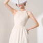 Niche design halter neck dress new summer high-end mid-length French temperament waist skirt R4255