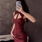 Sexy hot girl sleeveless hollow dress 2025 royal sister style waist hip short skirt R1421