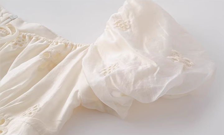 French tea break white embroidered dress 2025 new holiday style long dress R2592