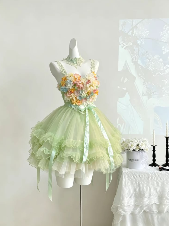 3D Floral Puffy Women's Homecoming Dress Vibrant Corset Mini Party Dress RS2247
