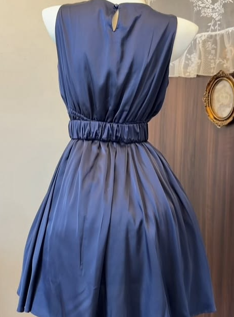Silky Satin Pleated Women's Homecoming Dress Navy Corset Short Prom Dress RS2249