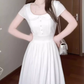 Elegant and decent skirt, gentle style, beautiful waist A-line white dress R0717