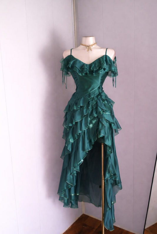 Ruffled Flowy Chiffon Corset Prom Gown , Sparkly Women's Hi-Lo Evening Dress RS2270