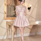 Sweet Blush Pink A-Line Bow-Bateau Bodycon Mini Birthday Dress Homecoming Dress RS284