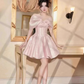 Sweet Blush Pink A-Line Bow-Bateau Bodycon Mini Birthday Dress Homecoming Dress RS284