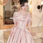 Sweet Blush Pink A-Line Bow-Bateau Bodycon Mini Birthday Dress Homecoming Dress RS284