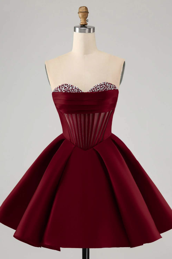Princess Sweetheart Women's Homecoming Dress Burgundy Corset Short Prom Dress RS2262