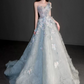 Floral Dreamy Tulle Corset Prom Gown , Pale Blue Women's Maxi Evening Dress Birthday Dress RS2276