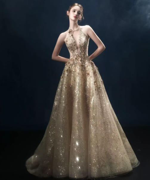 Sequins Glitter Tulle Corset Prom Gown , Sparkly Women's Maxi Evening Dress RS2277