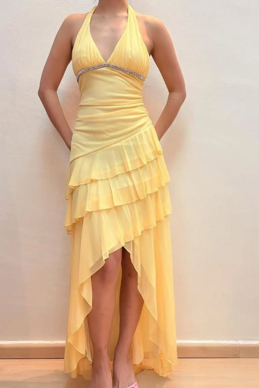 Chiffon Flowy Bodycon Prom Gown , Frilled Women's Hi-Lo Summer Dress Party Dress RS2286