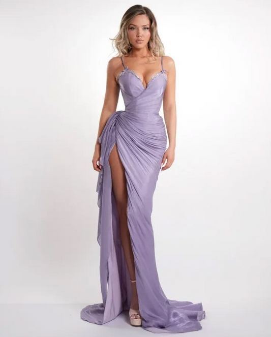 Flowy High-slit Bodycon Prom Gown , Lavender Women's Maxi Evening Dress Party Dress RS2287