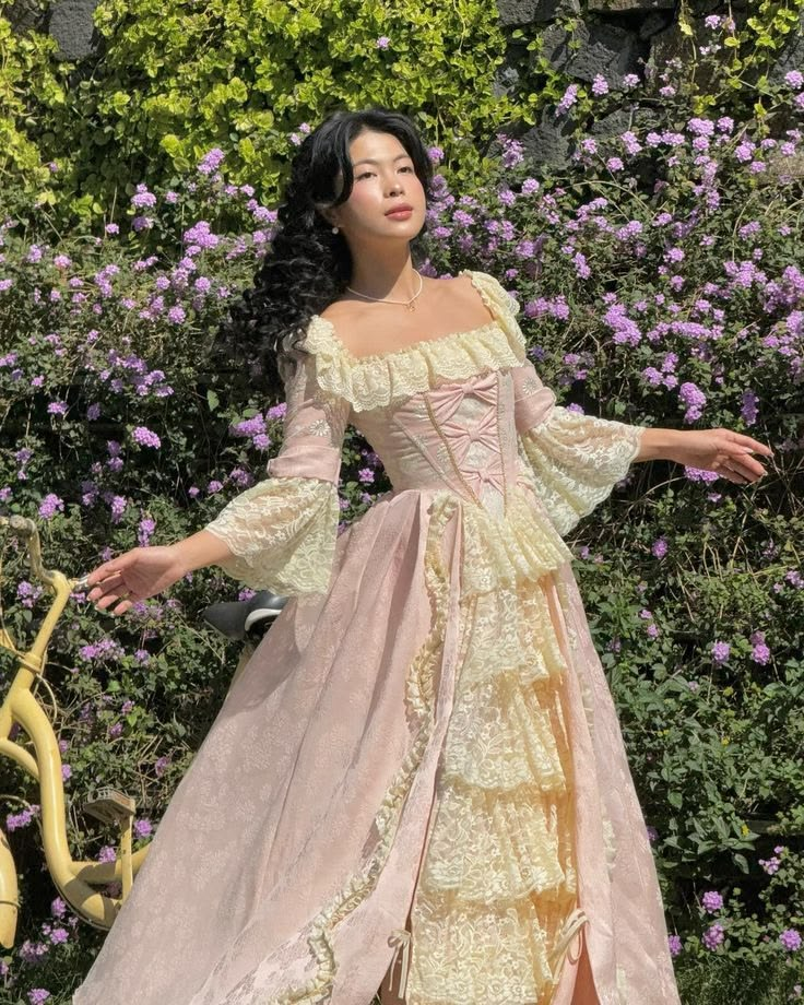 Girlish Ruffled Lace Women's Prom Gown Blush Pink Corset Maxi Evening Dress Birthday Dress — Fall Outfit 2026 New RS3184
