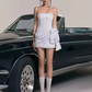 White bottom suspender polka dot waist slim bow design short skirt homecoming dress R4768